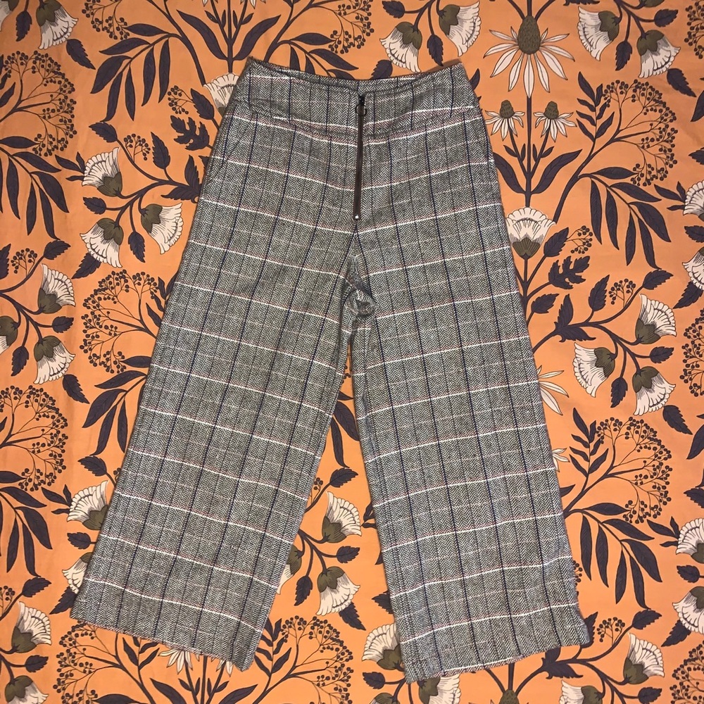 THML zipper front wool plaid culotte pants size XS